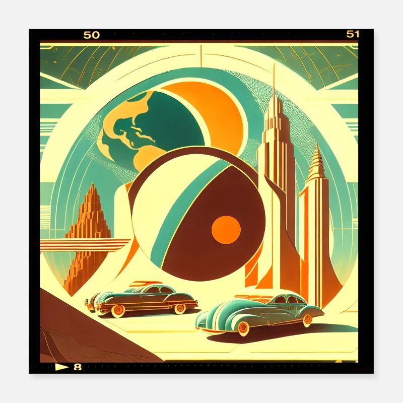 Planète rétro imaginaire Poster 40 x 40 cm