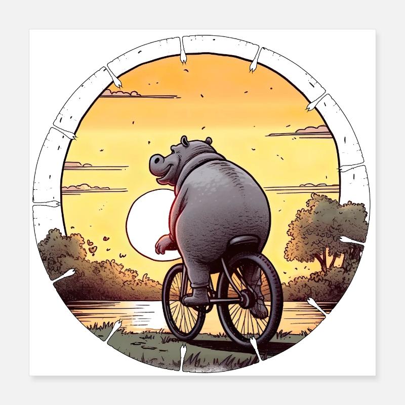 Le vélo, pas un passe-temps pour les hippopotames Poster 40 x 40 cm
