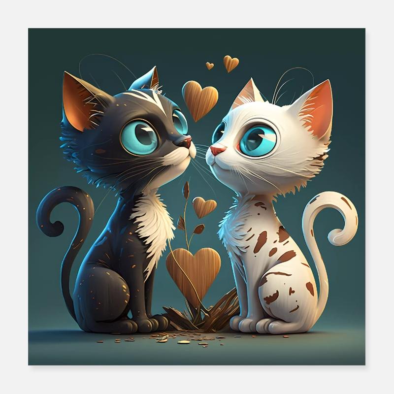 Cartoon Kitten mit Herz Poster 40x40 cm