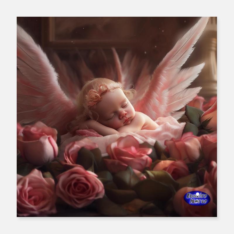 Bébé dans des roses Poster 40 x 40 cm