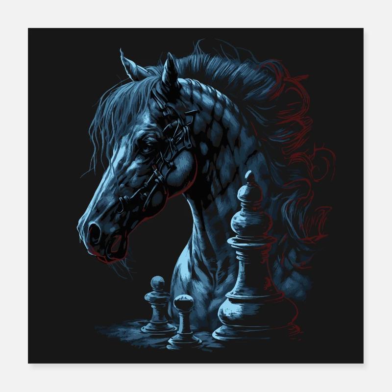 Springer Schach Pferd Poster 40x40 cm