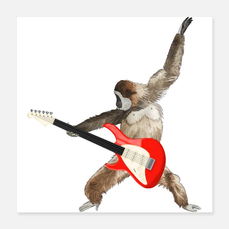 Monkey Whitebeard Gibbon Electric Guitar lets rock Poster 16" x 16" (40x40 cm)