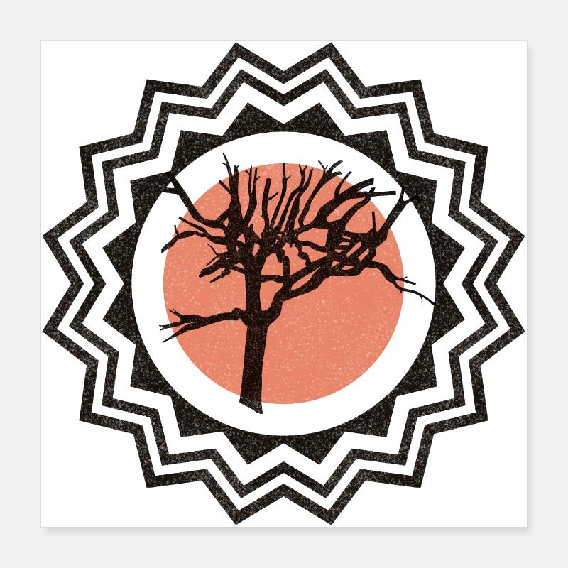 Baum, Mandala, Ethnostyle, schwarz, rot, Mandala Poster 40x40 cm