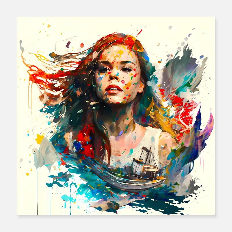 Ung kvinde tegner Poster 40x40 cm