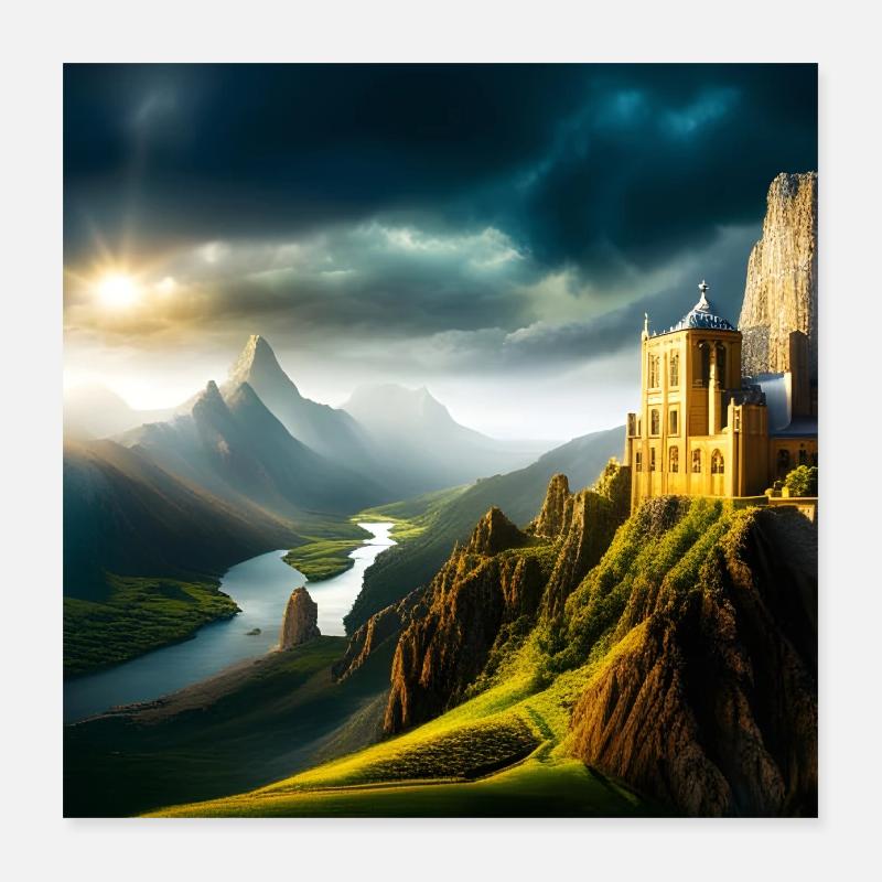 Castle-Valley - Poster 40x40 cm - Weiß