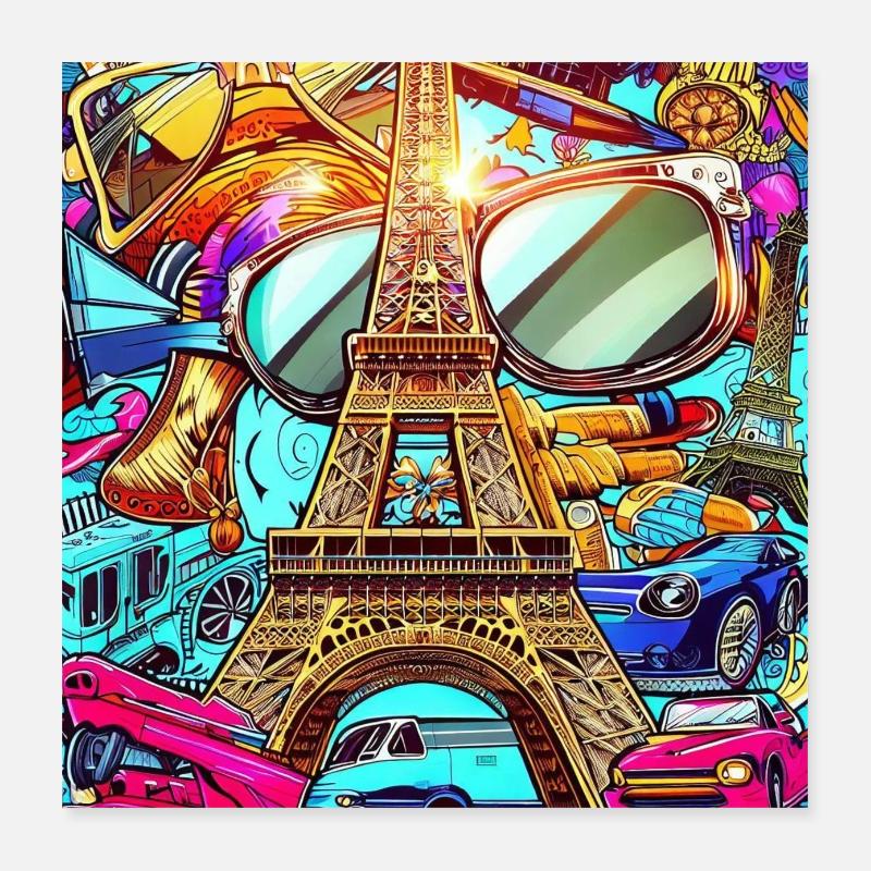 POP ART - Retro Eiffel Tower Poster 16" x 16" (40x40 cm)