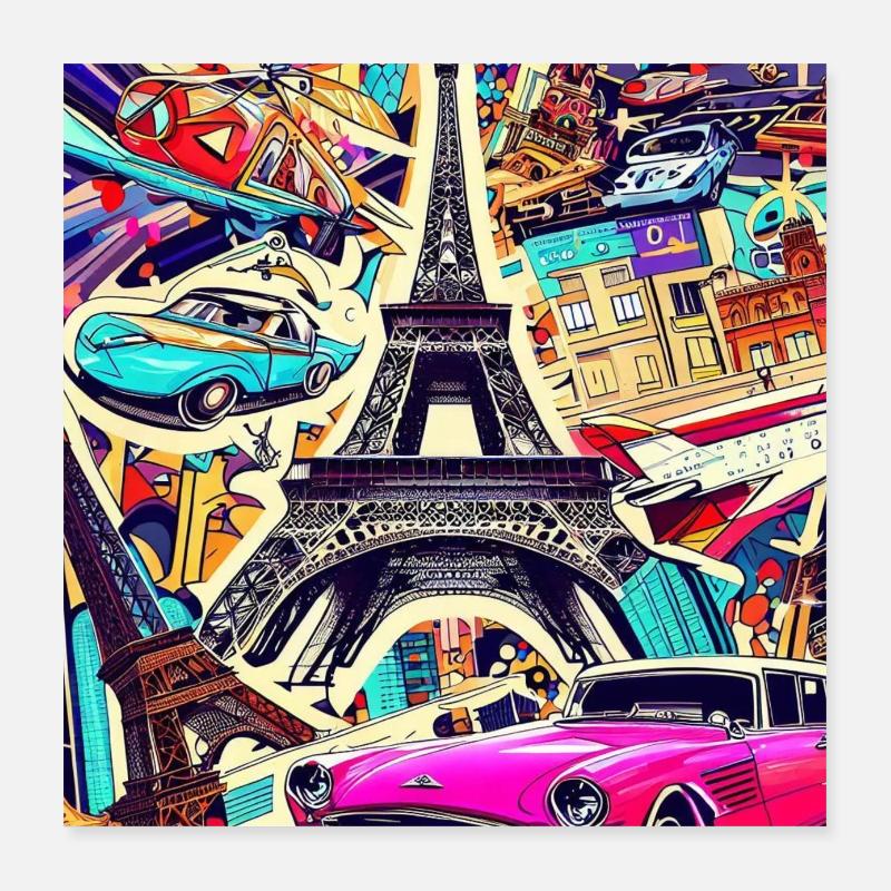 POP ART - Retro Tour Eiffel Poster 40 x 40 cm