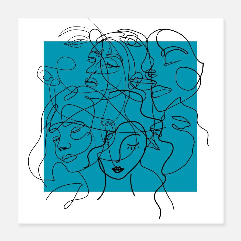 Gesichtslinie blau Poster 40x40 cm