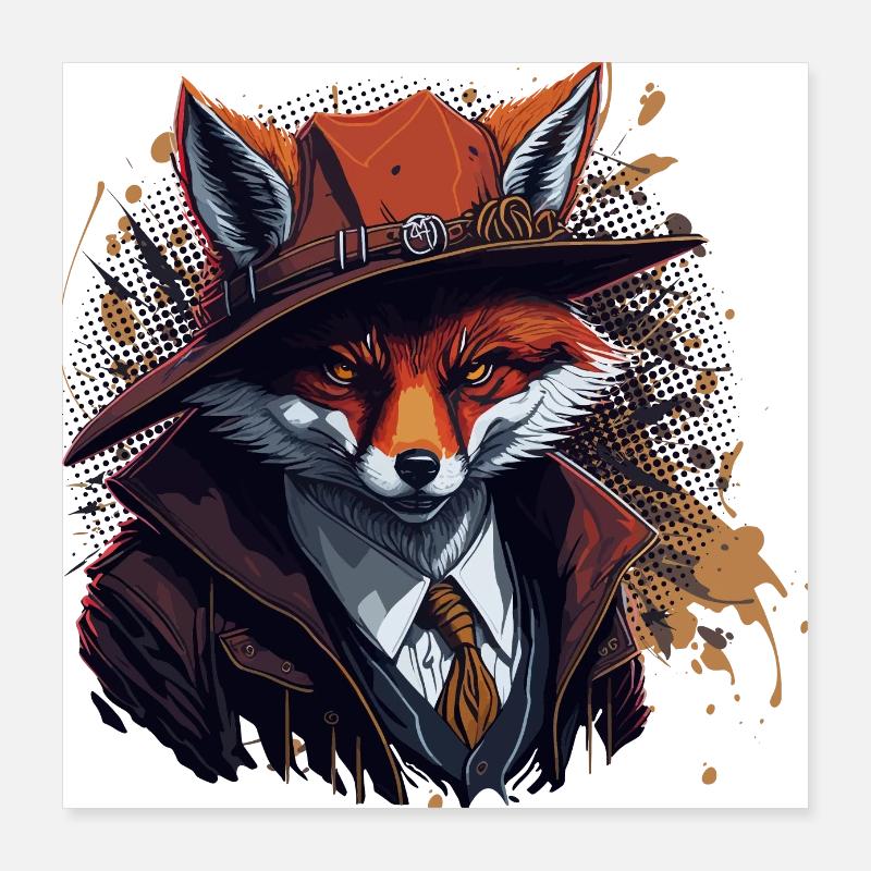 Fuchs Detektiv Splash 5000 - KI - DIGITAL Poster 40x40 cm