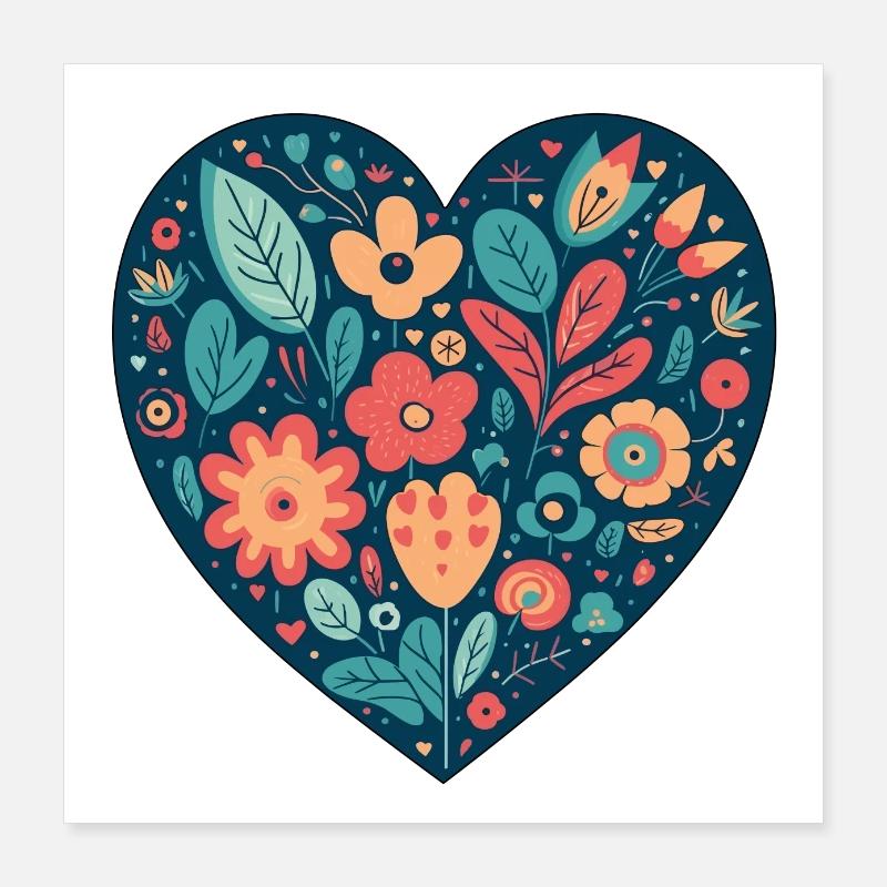Blumiges Herz Poster 40x40 cm