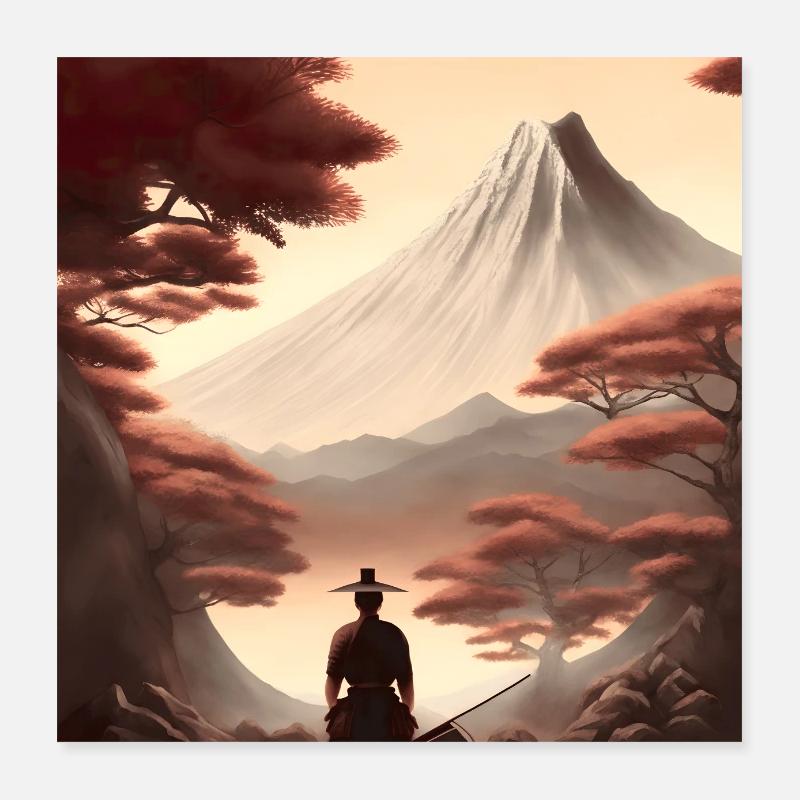 Couleurs chaudes de samouraï - Poster 40 x 40 cm - blanc