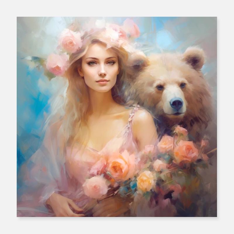 Blumenelfe mit Krafttier Bär Poster 40x40 cm