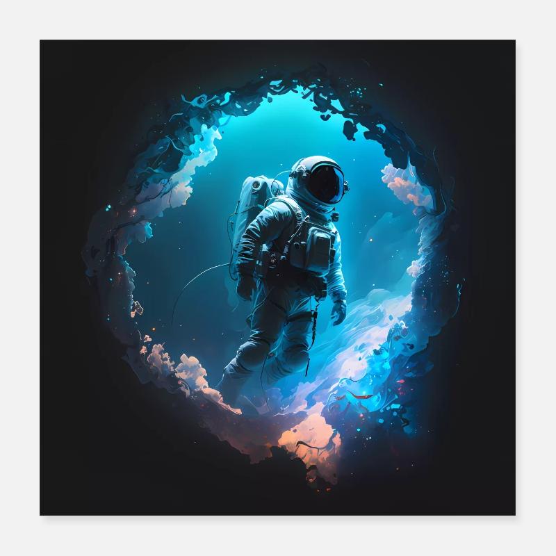 Astronaute dans l’œuvre d’art spatiale Poster 40 x 40 cm