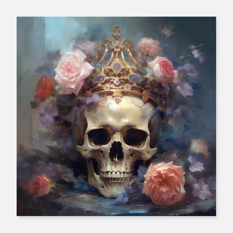 Gothic queen. Skull with crown and roses - Poster 16" x 16" (40x40 cm) - white