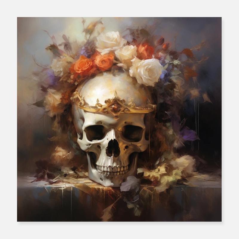 Crâne gothique - Poster 40 x 40 cm - blanc