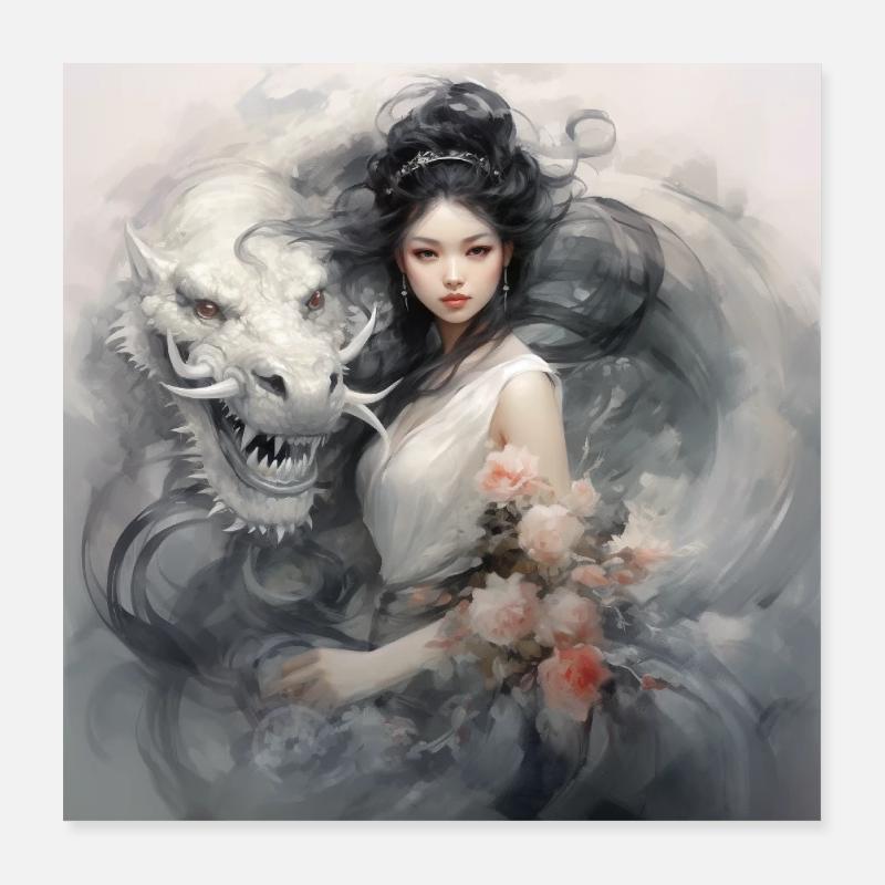 Dragon-Queen - Poster 40x40 cm - Weiß