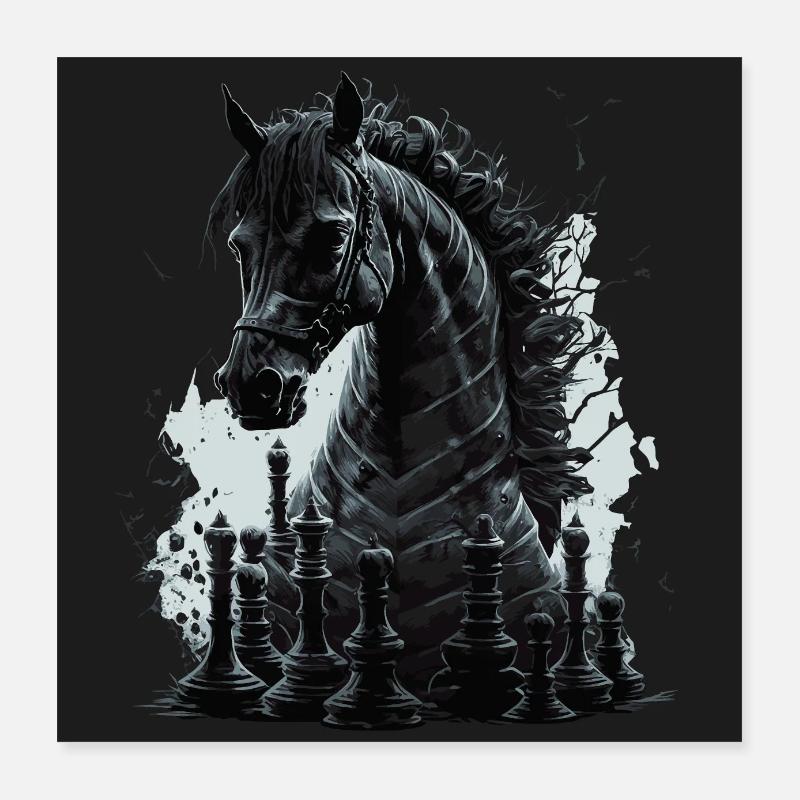 Cheval d’échecs chevalier - Poster 40 x 40 cm - blanc