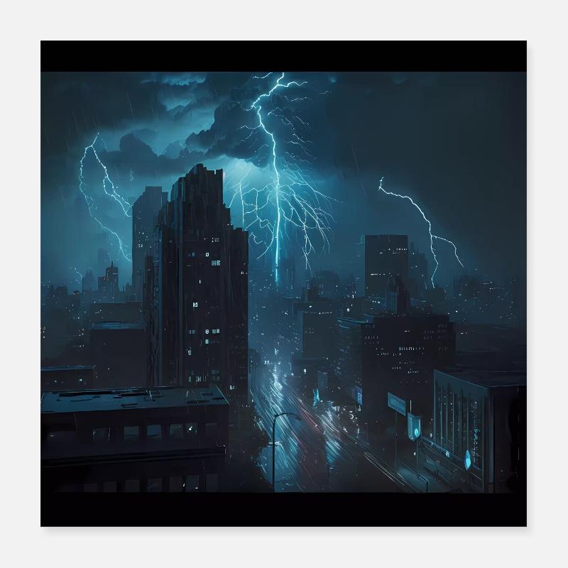 Thunderstorm Storm Artwork Poster Poster 16" x 16" (40x40 cm)