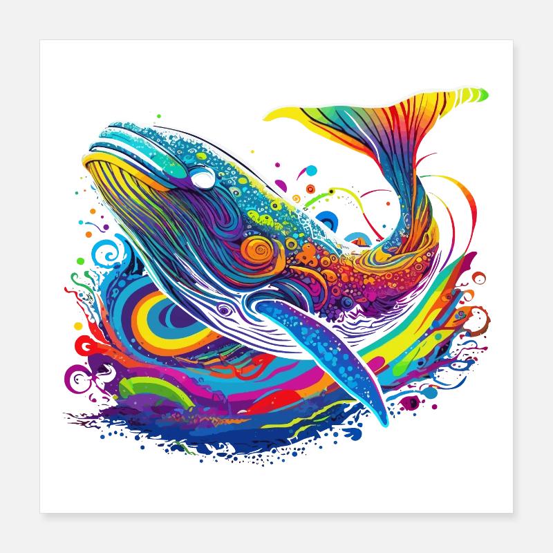 Neon - Whale - Floating in Space - neg Poster 40x40 cm