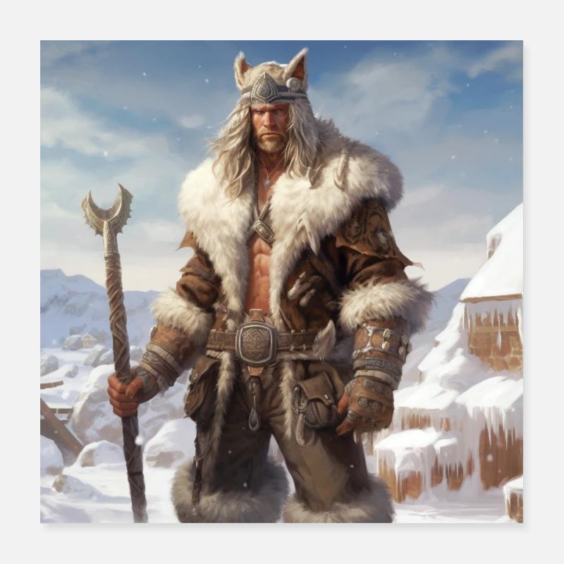 Wikinger-Krieger - Poster 40x40 cm - Weiß
