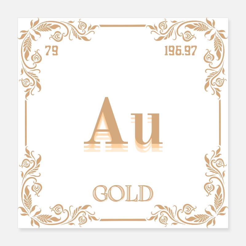 Guld kemisk element Poster 40x40 cm
