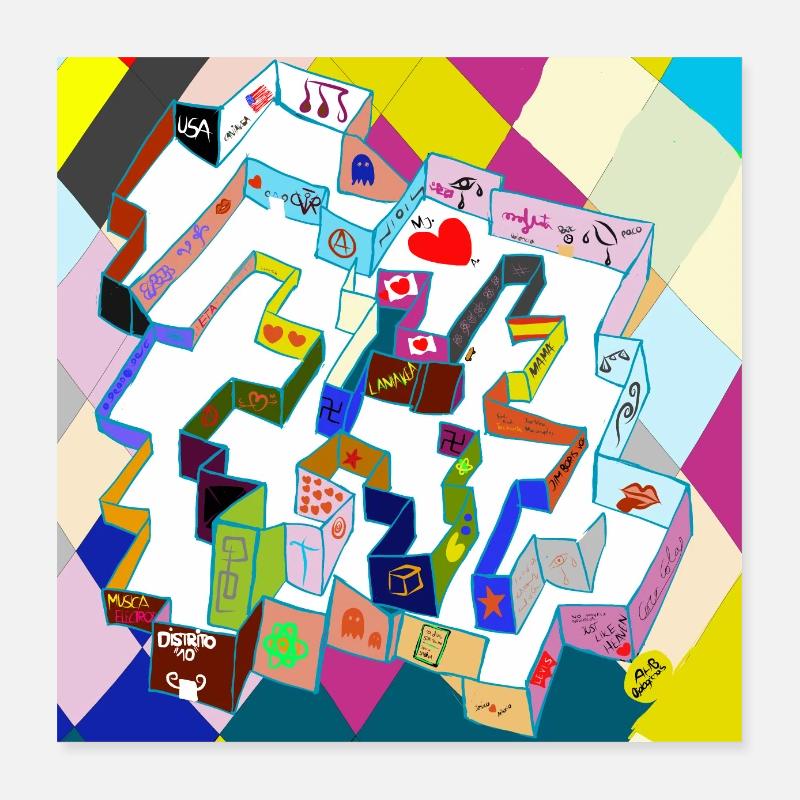 Ancien labyrinthe multicolore v4.00 Poster 40 x 40 cm