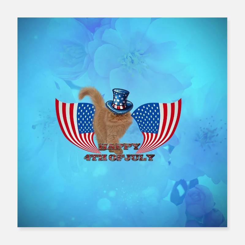 Joyeux 4 juillet avec un chat mignon Poster 40 x 40 cm