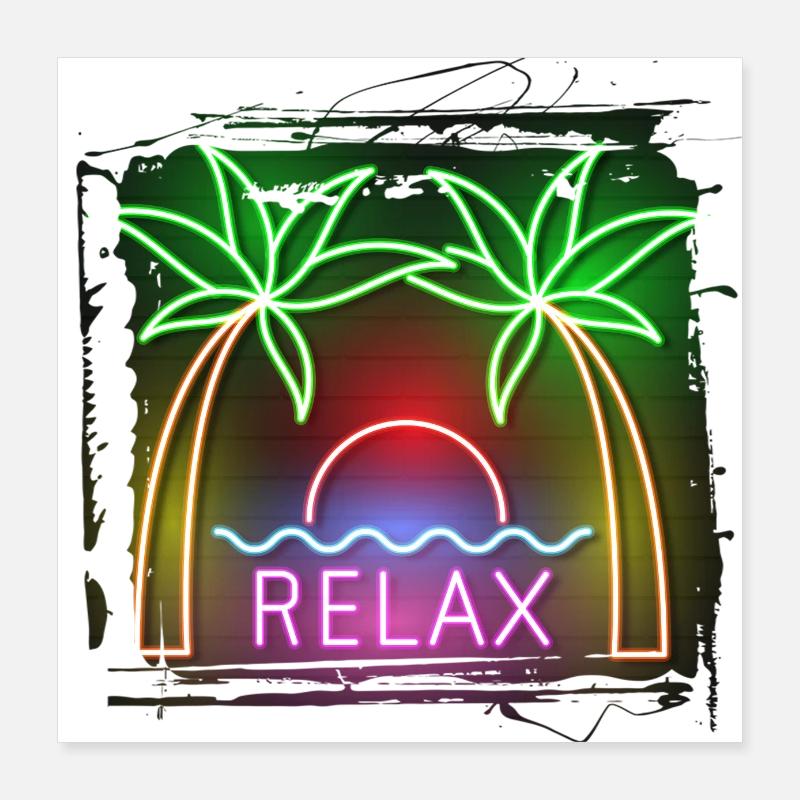summer beach beach retro sea neon light eng Poster 16" x 16" (40x40 cm)