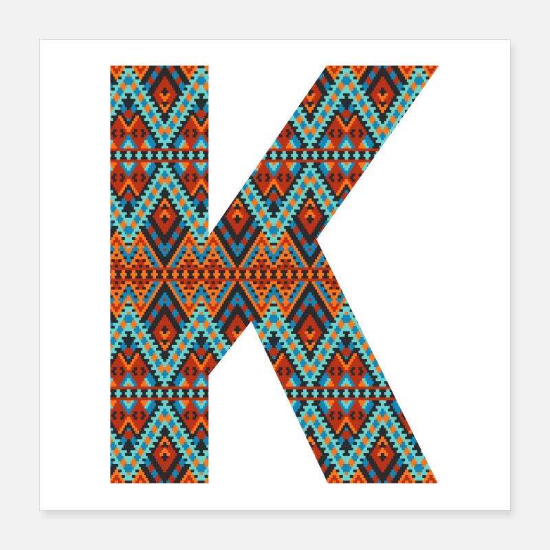 Buchstabe K- Boho-Design, buntes Monogramm Poster 40x40 cm
