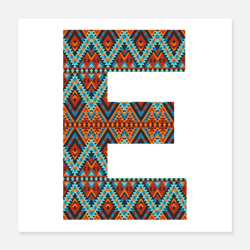 Lettre E- design boho, monogramme coloré Poster 40 x 40 cm