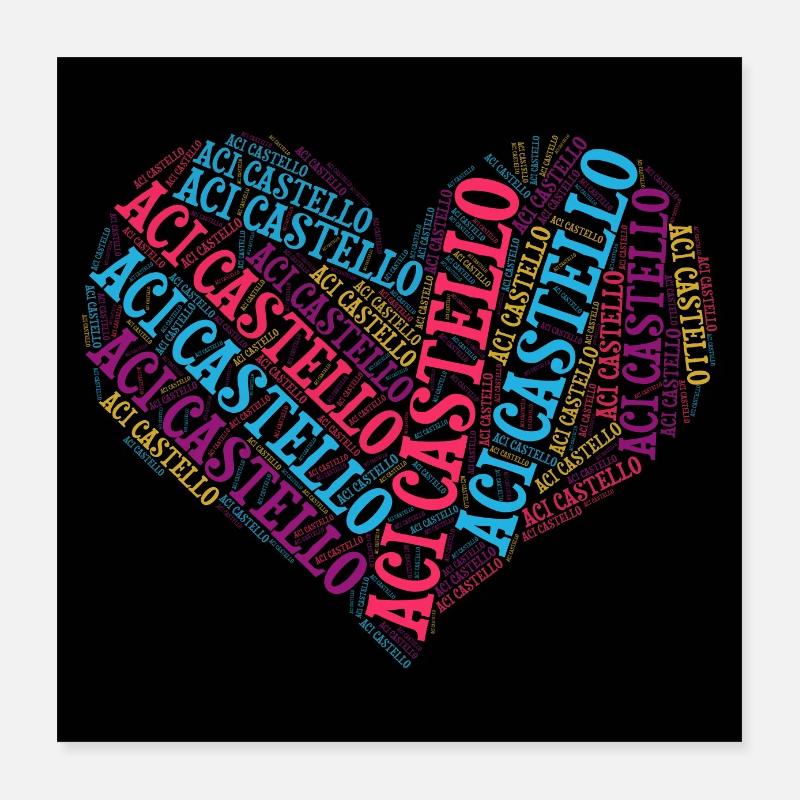 Affiche de collage de mots Aci Castello coeur nuage de mots Poster 40 x 40 cm