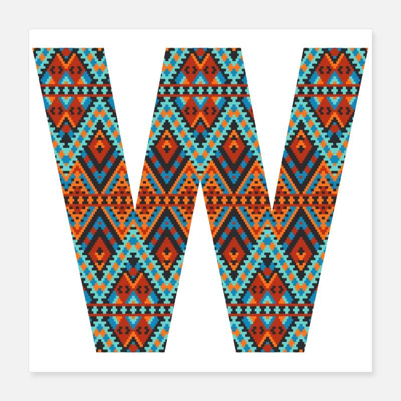 Letter W- boho design, Colorful monogram Poster 16" x 16" (40x40 cm)