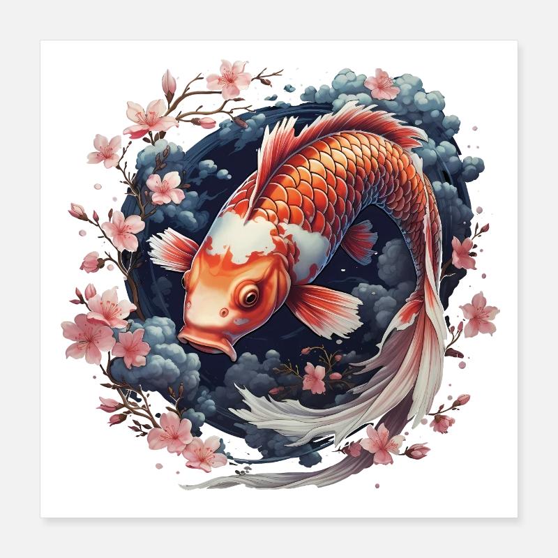 Koi Carp Sakura Poster 40x40 cm