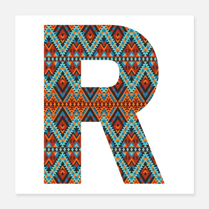 Lettre R- design boho, monogramme coloré Poster 40 x 40 cm