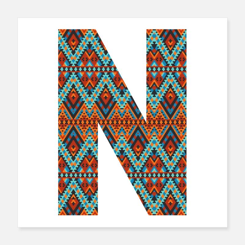 Lettre N- design boho, monogramme coloré Poster 40 x 40 cm