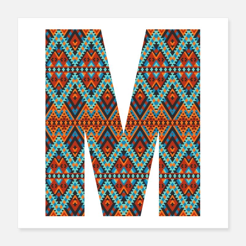 Buchstabe M- Boho-Design, buntes Monogramm Poster 40x40 cm