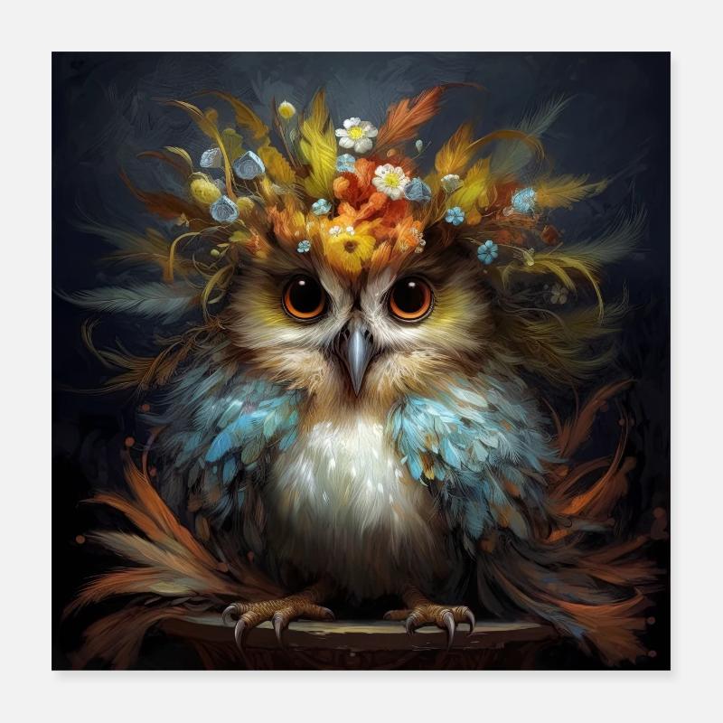 Hibou mignon comme affiche - Poster 40 x 40 cm - blanc