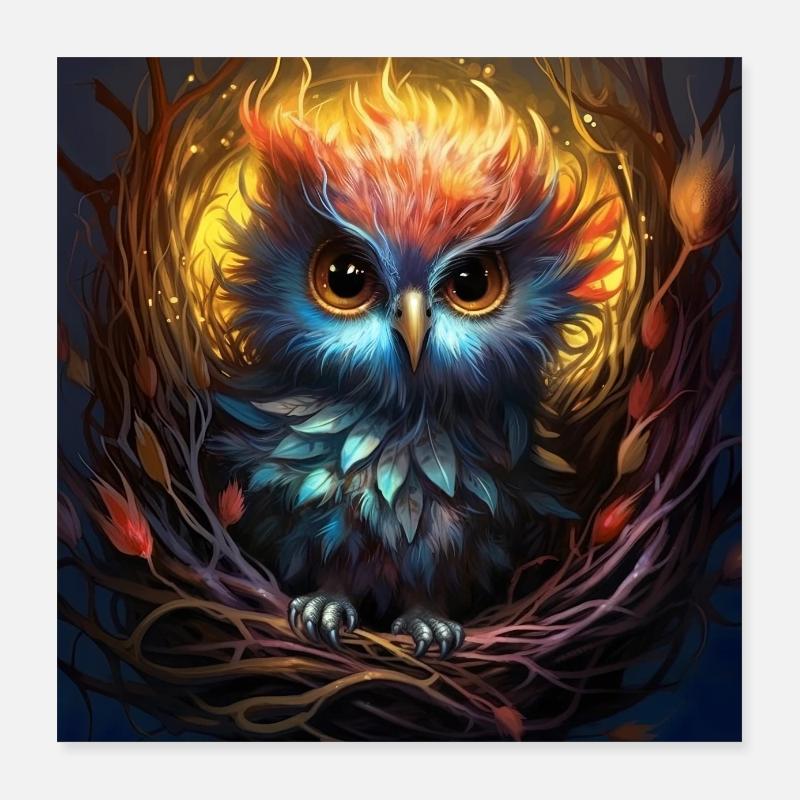 Hibou mignon comme affiche Poster 40 x 40 cm