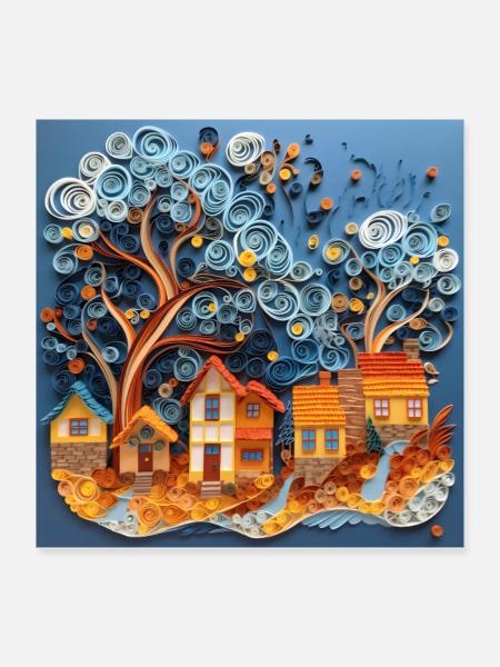 Papier Stadt - Poster 40x40 cm - Weiß