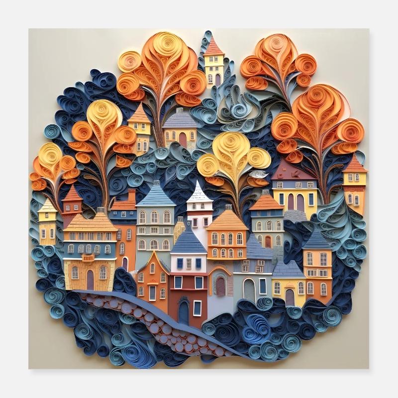 Papier Stadt Poster 40x40 cm
