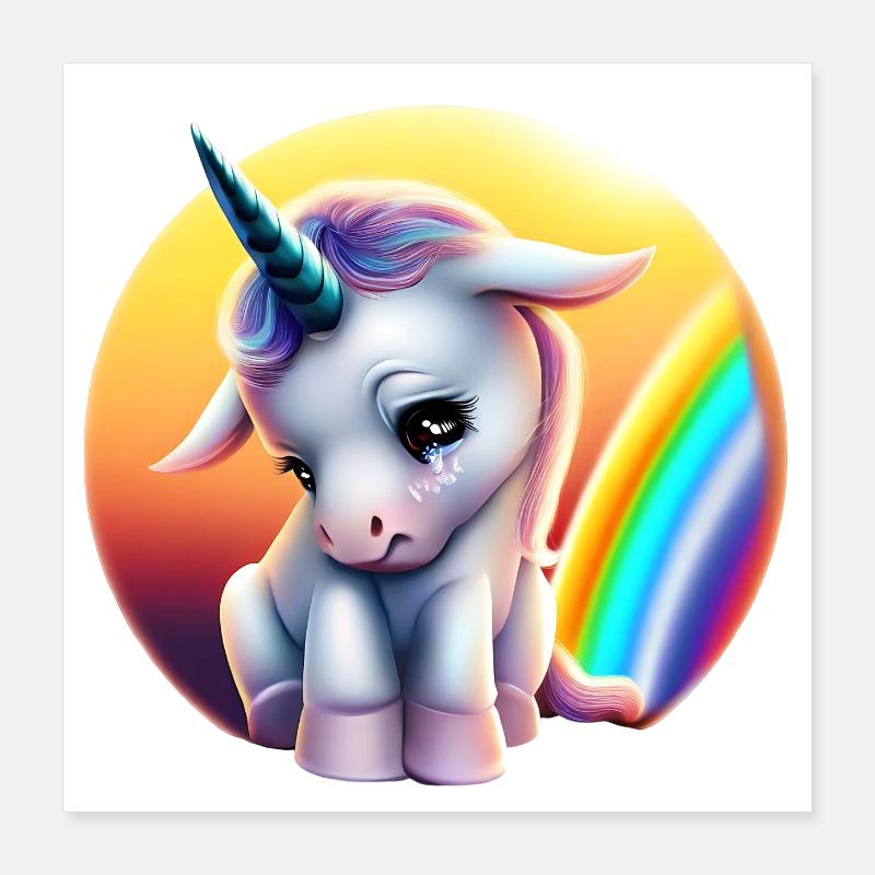 Dépression Licorne Triste Arc-en-ciel - Poster 40 x 40 cm - blanc