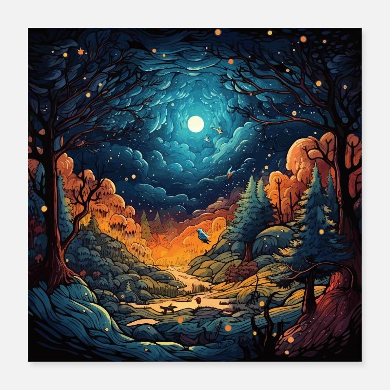 Forest at night Poster 16" x 16" (40x40 cm)