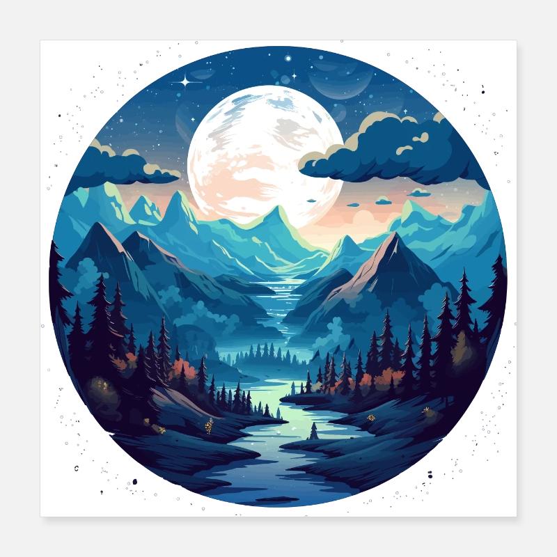 Wald bei nacht Poster 40x40 cm