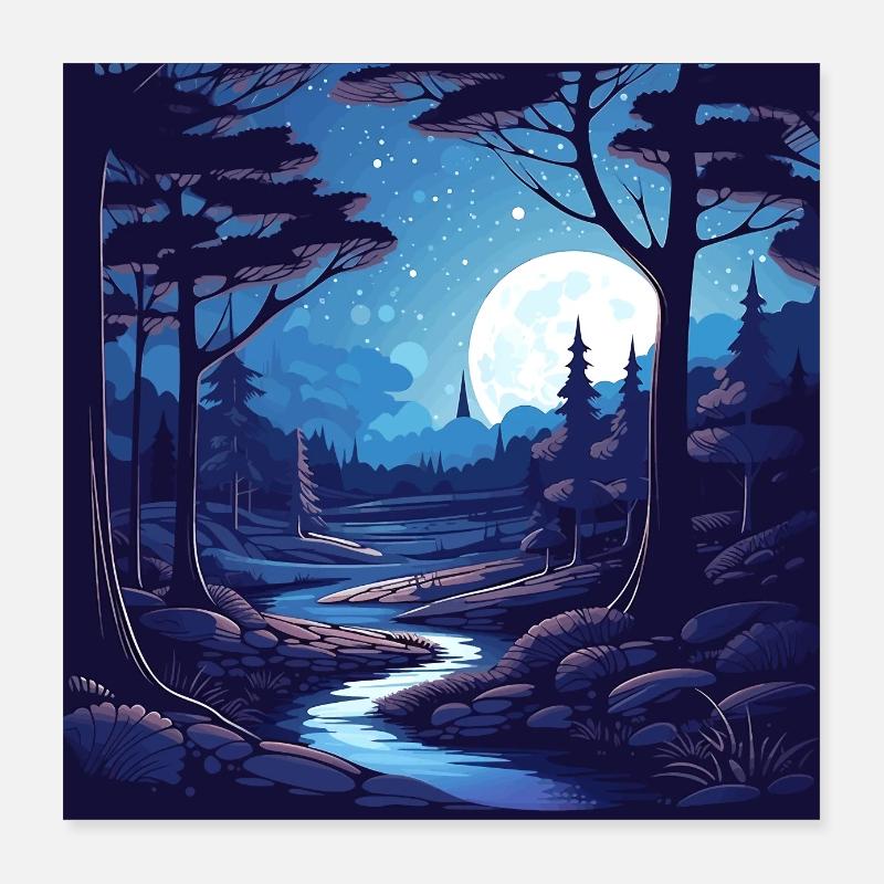 Surreal forest scenery at night Poster 16" x 16" (40x40 cm)