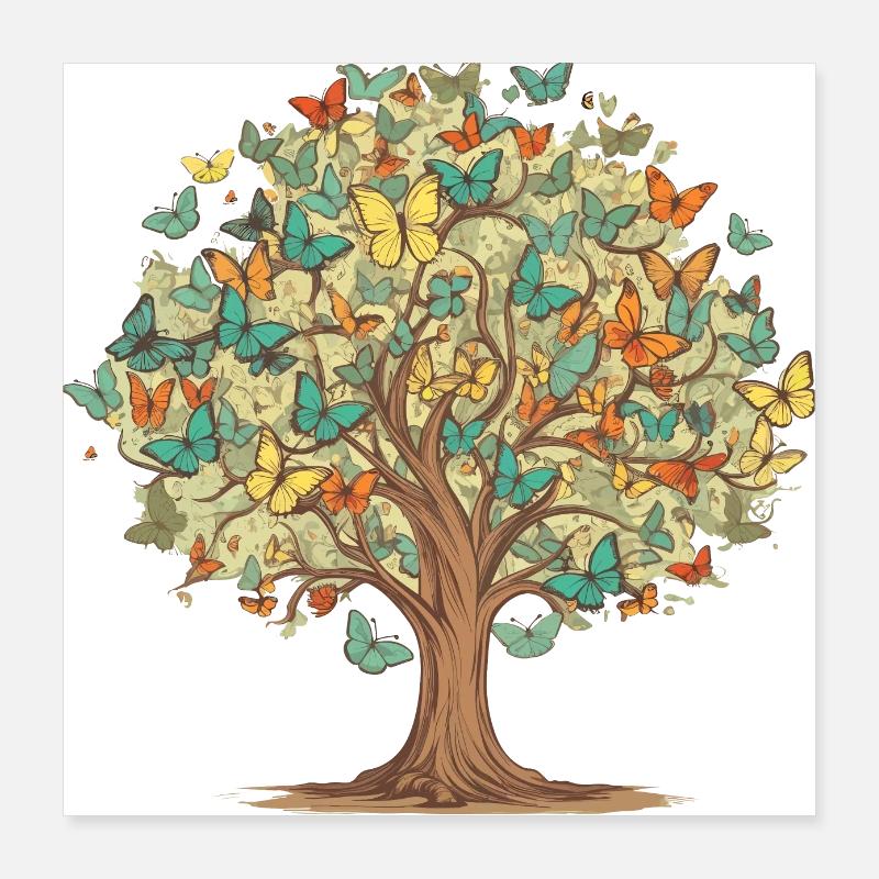 Butterfly Tree Nature Predator Insect Poster 16" x 16" (40x40 cm)