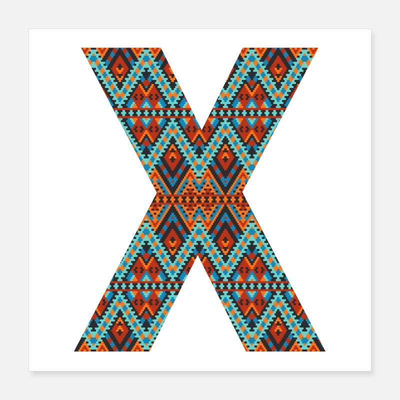 Letter X- boho design, Colorful monogram Poster 16" x 16" (40x40 cm)