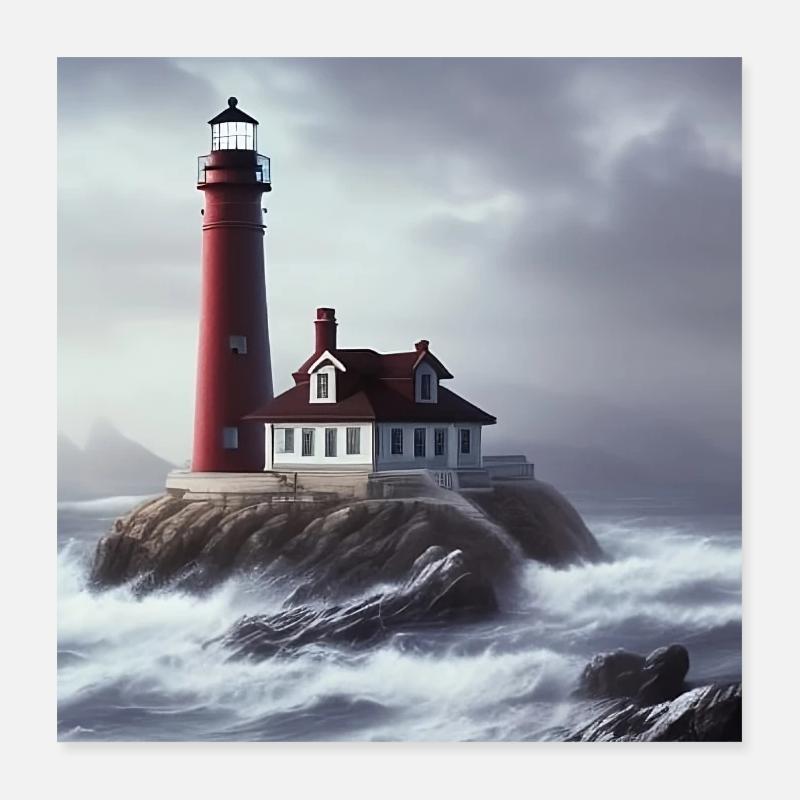 Phare dans la côte Poster 40 x 40 cm