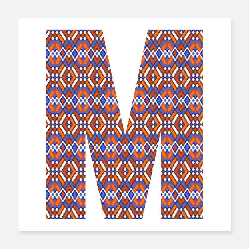 Monogramm Buchstabe M - geometrisches Muster Poster 40x40 cm