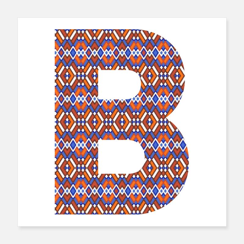 Monogramm Buchstabe B - geometrisches Muster - Poster 40x40 cm - Weiß