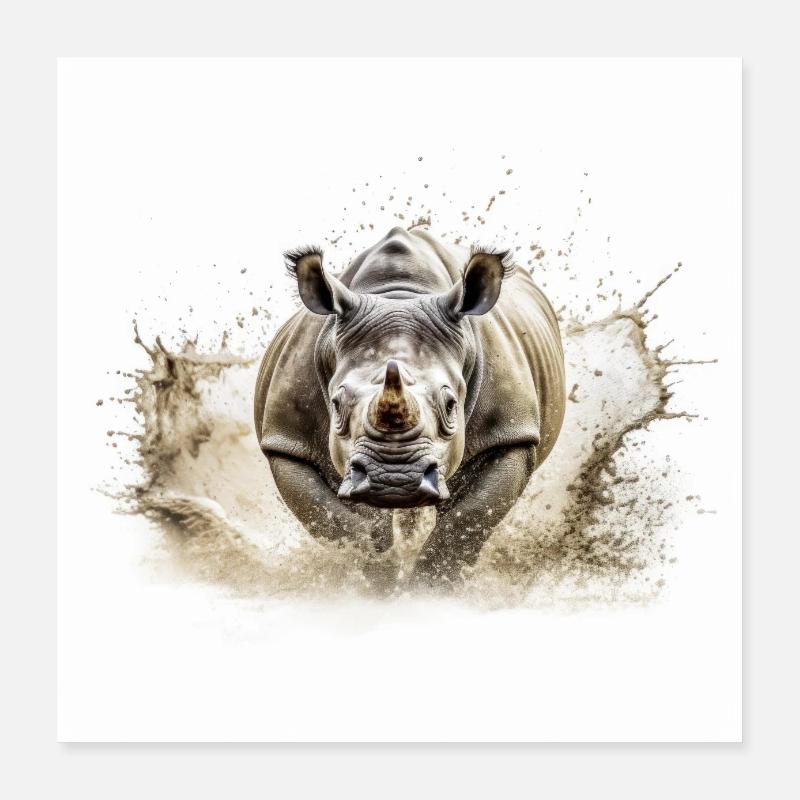 Nashorn - Poster 40x40 cm - Weiß